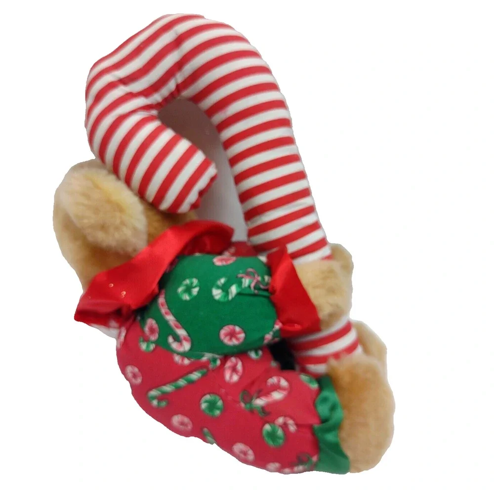 Vintage 1995 Stuffed Mini Teddy Bear Clutching a Candy Cane by Giftco